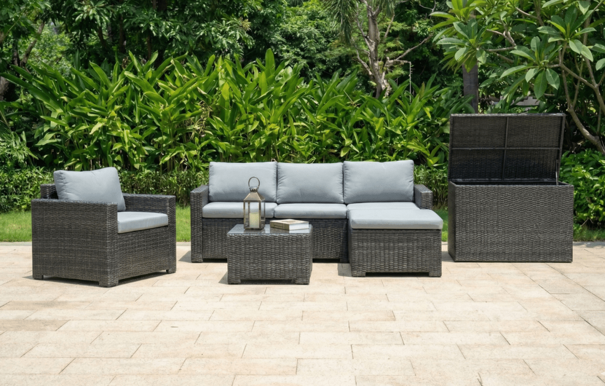 Marbella Grey 5 Seater Chaise Garden Sofa Set and Cushion Box Bundle - Joe’s Haven