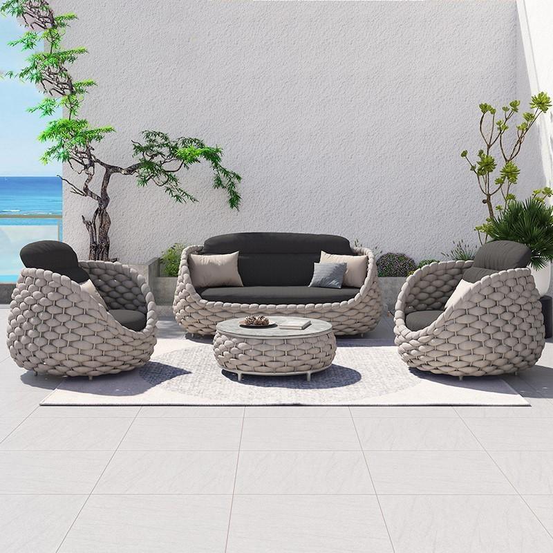 Marbella Textilene Rope Woven Outdoor Sofa Set, Grey - Joe’s Haven
