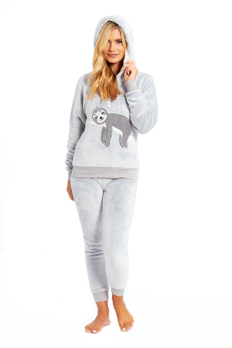 Matching Mother Daughter Plush Fleece Hooded Pyjama Set with Embroidered Sloth Design - Joe’s Haven