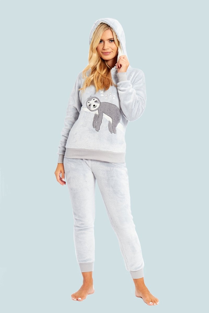 Matching Mother Daughter Plush Fleece Hooded Pyjama Set with Embroidered Sloth Design - Joe’s Haven