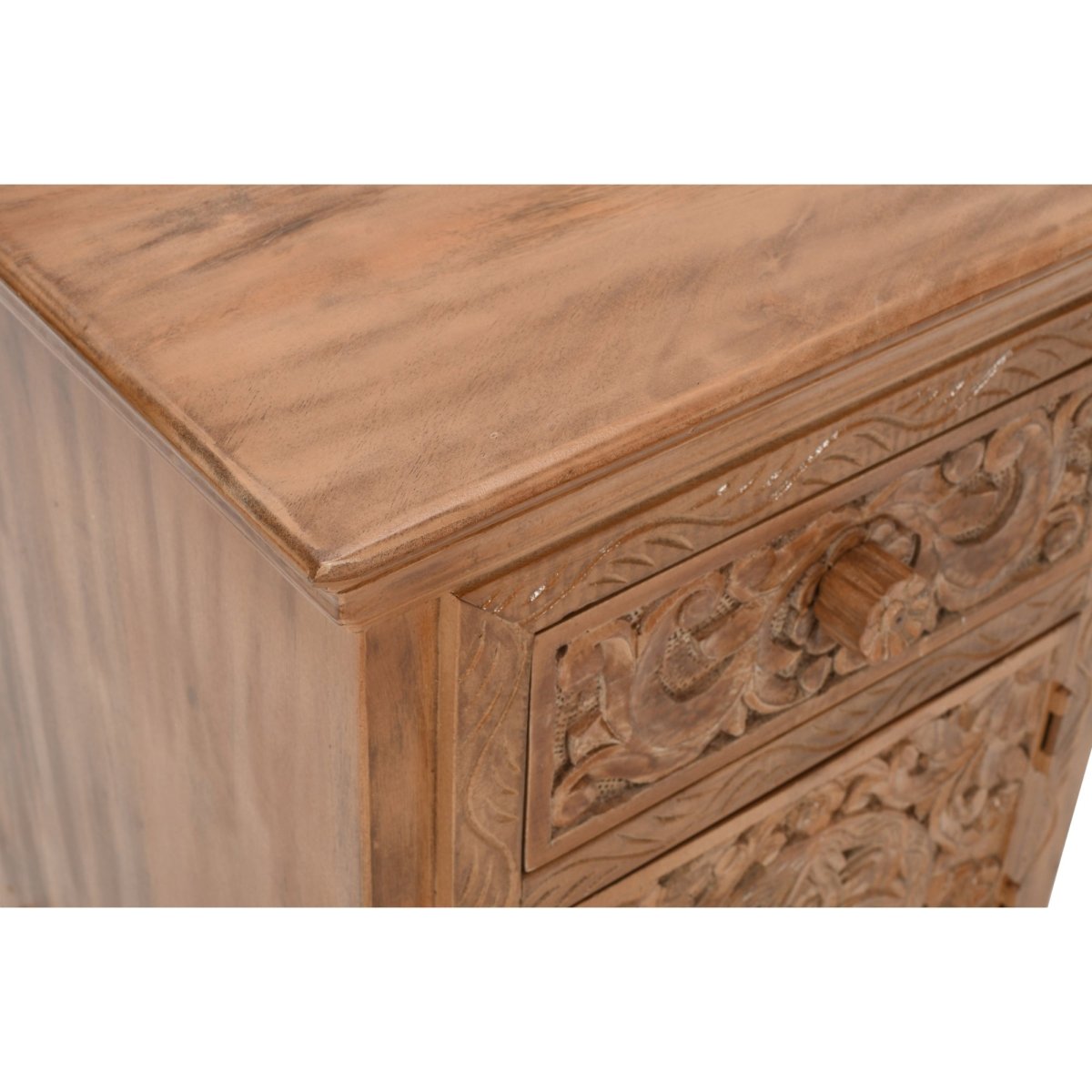 Carved Mango Wood Bedside Table With Storage - Joe’s Haven