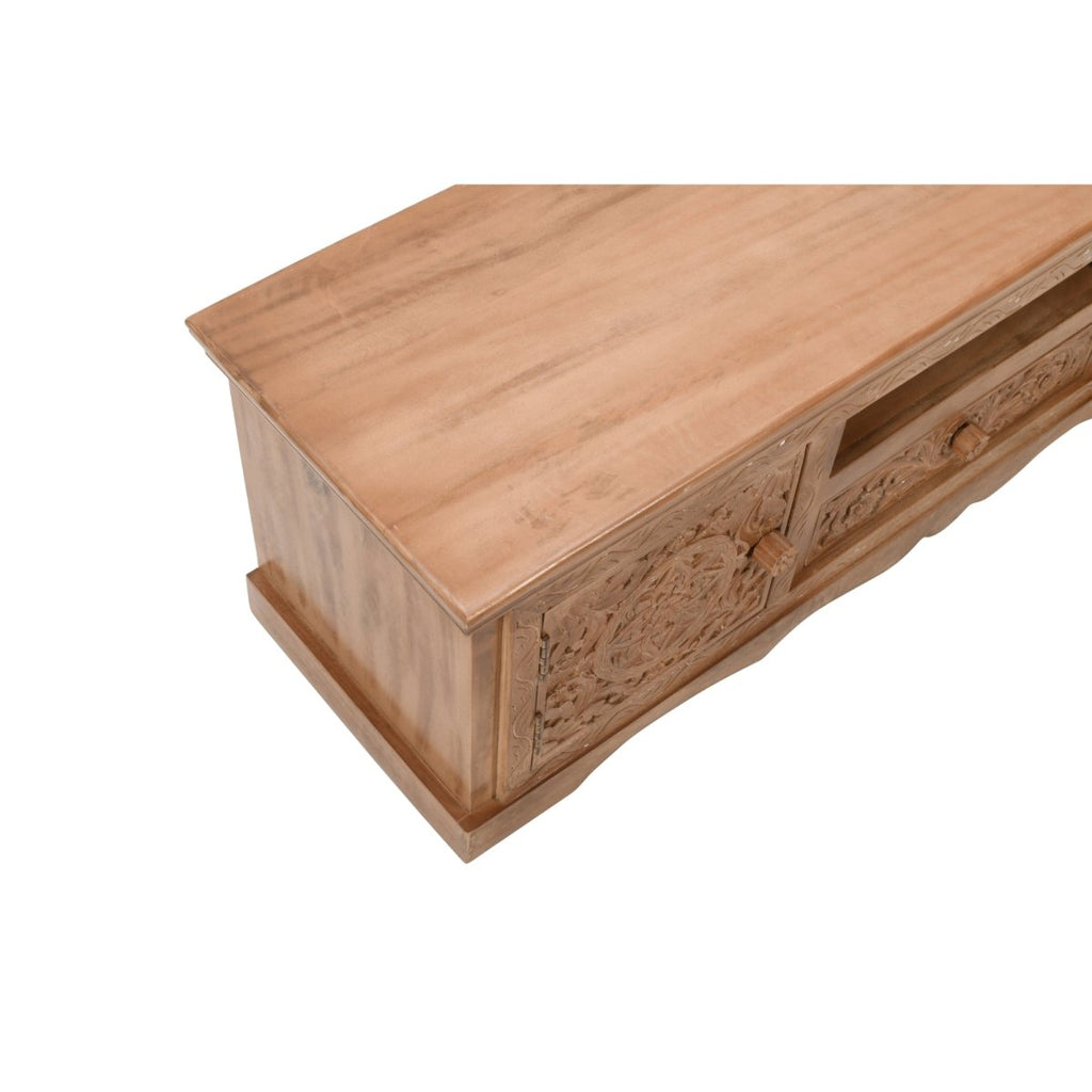Carved Mango Wood TV Cabinet With 2 Doors, 1 Drawers - Joe’s Haven