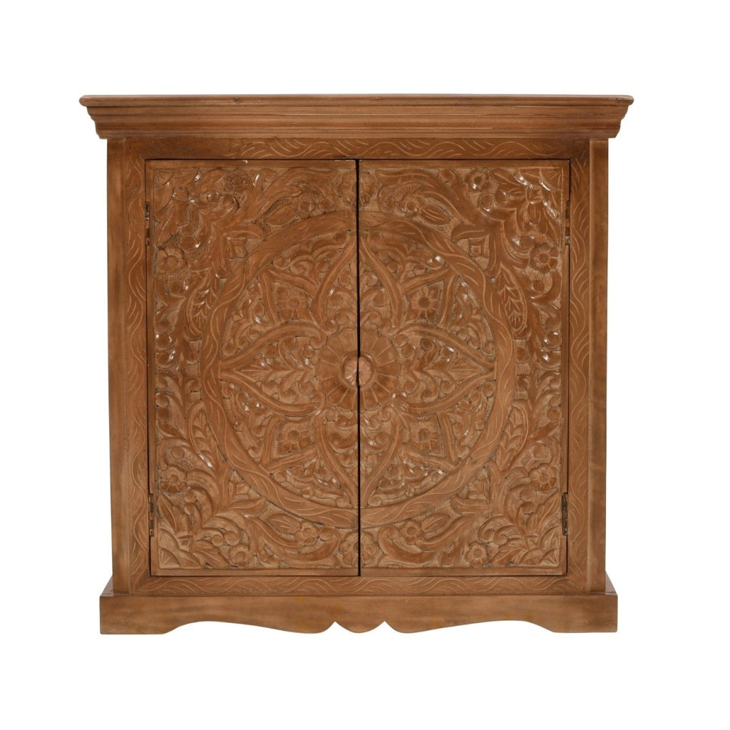 Carved Mango Wood Sideboard With 2 Doors - Joe’s Haven