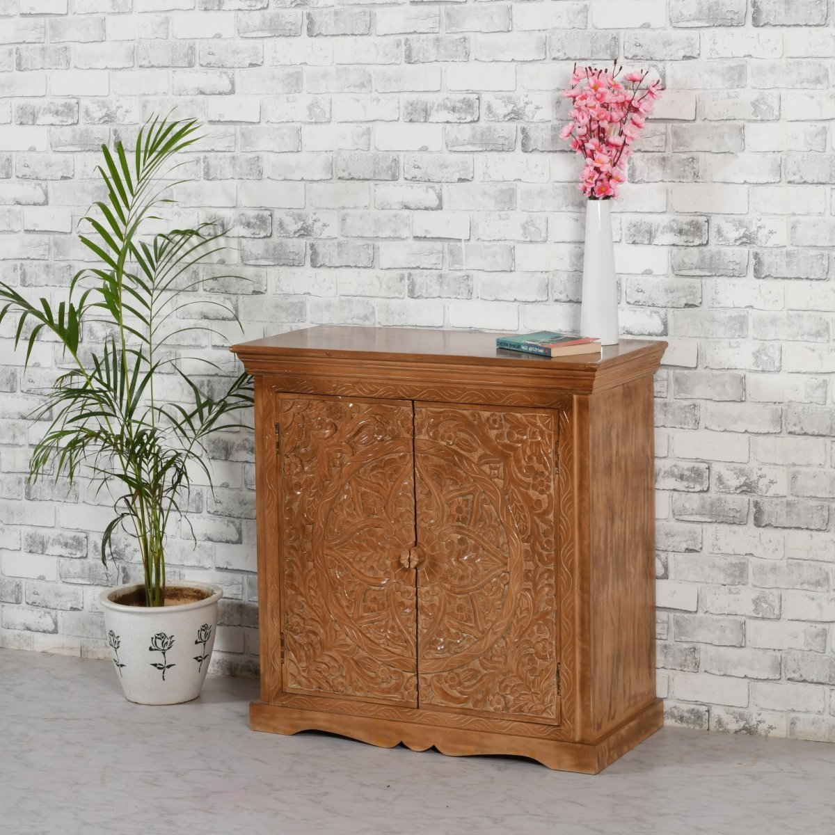 Carved Mango Wood Sideboard With 2 Doors - Joe’s Haven