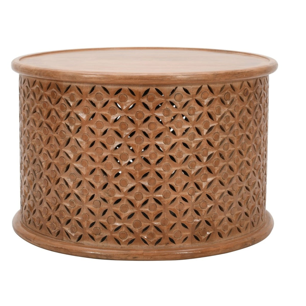 Carved Mango Wood Round Coffee Table - Joe’s Haven