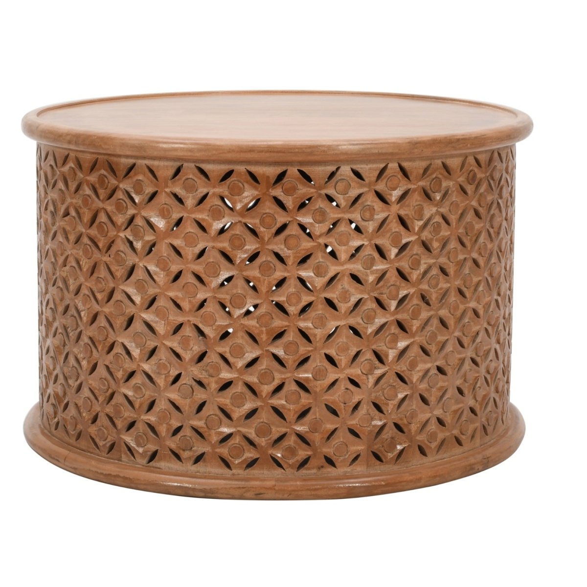 Carved Mango Wood Round Coffee Table - Joe’s Haven