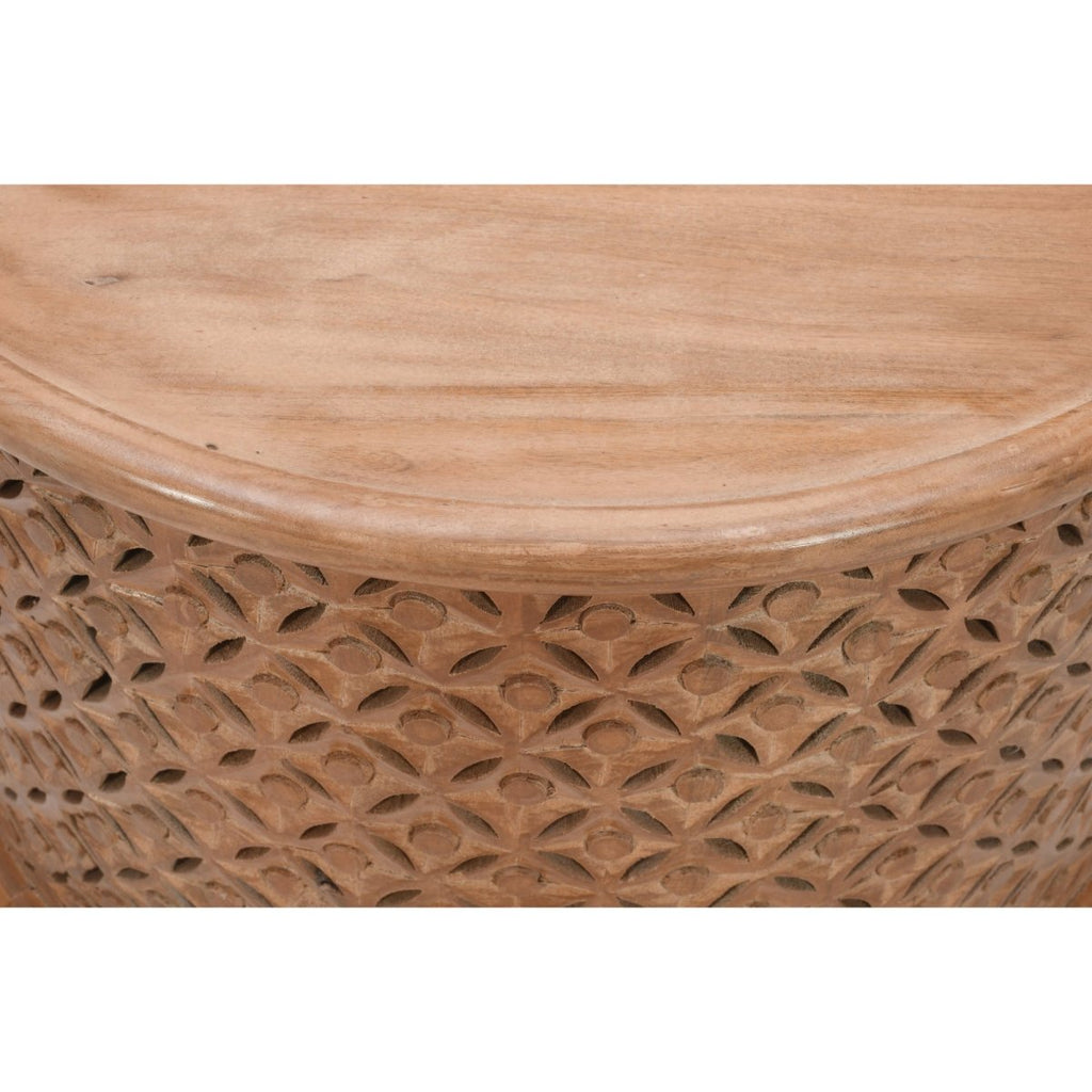 Carved Mango Wood Round Coffee Table - Joe’s Haven