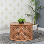 Carved Mango Wood Round Coffee Table - Joe’s Haven