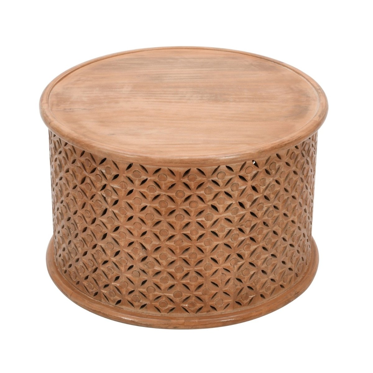 Carved Mango Wood Round Coffee Table - Joe’s Haven