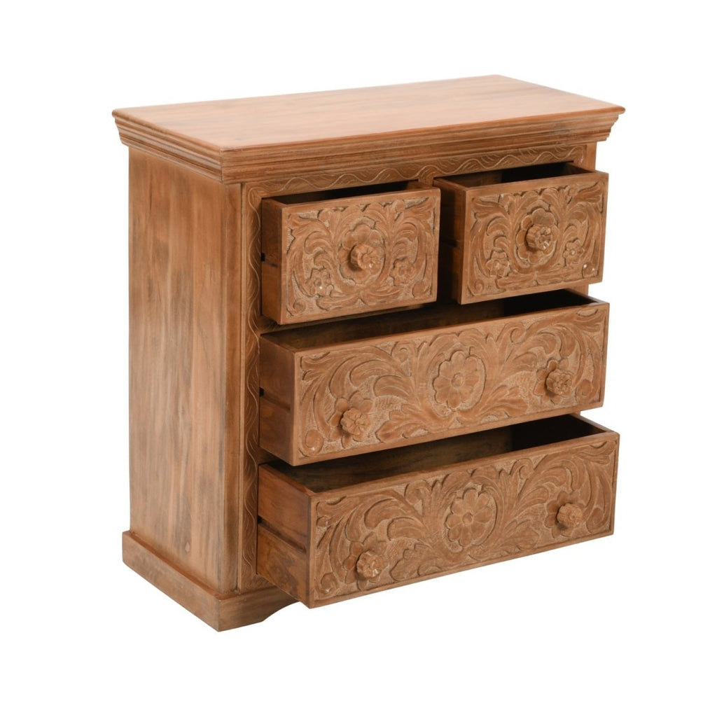 Carved Mango Wood Chest Of 4 Drawers - Joe’s Haven