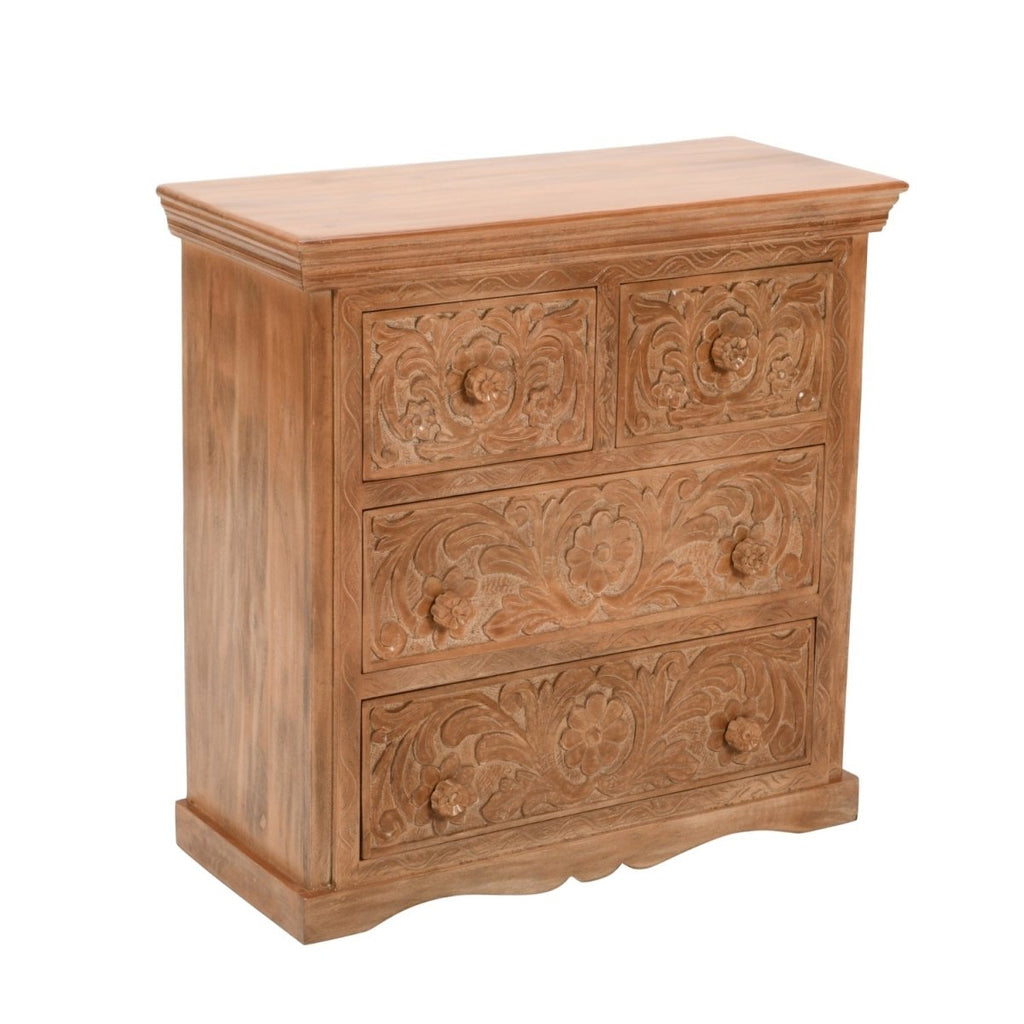 Carved Mango Wood Chest Of 4 Drawers - Joe’s Haven