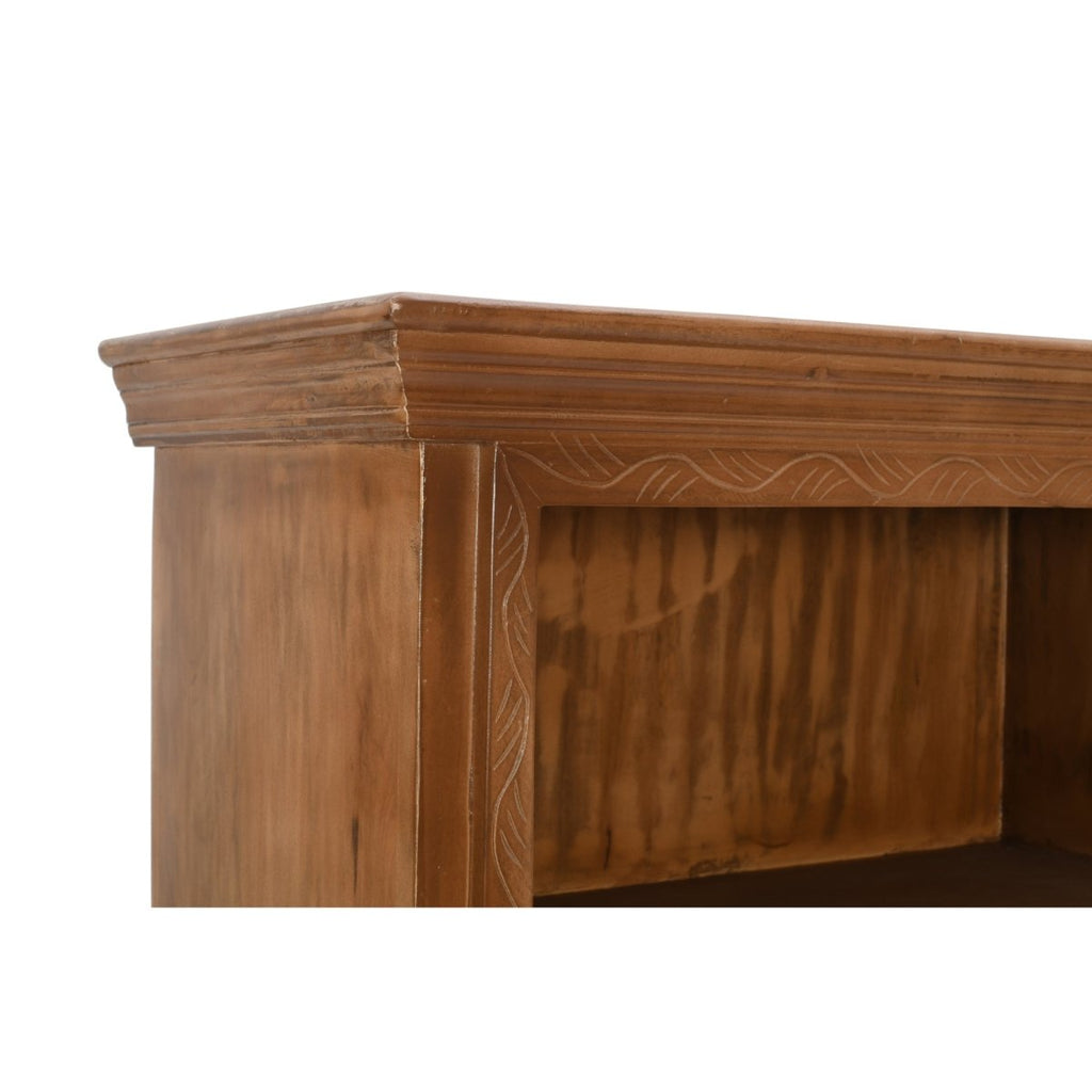 Carved Mango Wood Large Corner Bookcase 3 Shelving & 1 Door - Joe’s Haven