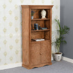 Carved Mango Wood Large Corner Bookcase 3 Shelving & 1 Door - Joe’s Haven
