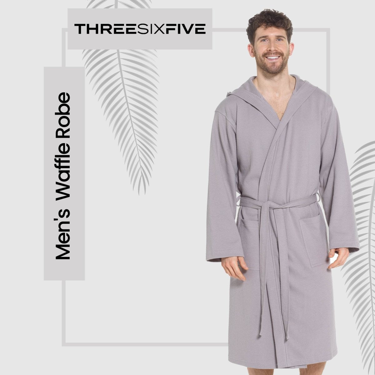 Men’s Hooded Waffle Cotton Bathrobe - Grey - Joe’s Haven