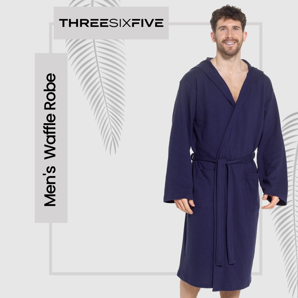 Men’s Hooded Waffle Cotton Bathrobe - Navy - Joe’s Haven