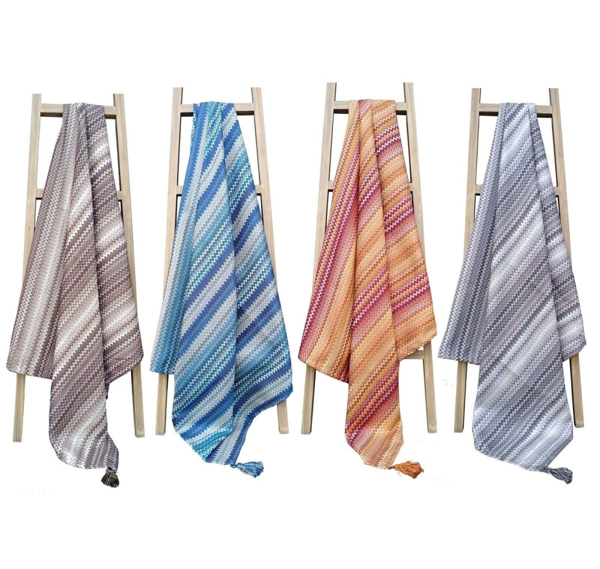 Mia Bohemian Throw Blanket with Tribal Striped Pattern and Tasselled Edges - Joe’s Haven