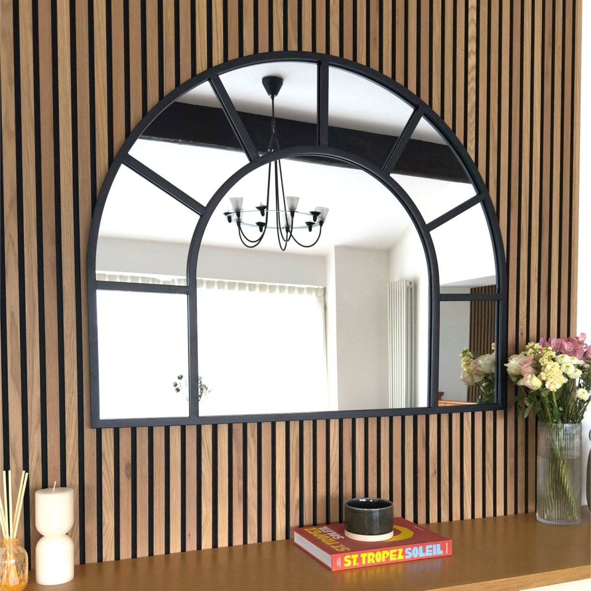 Mio - Black Metal Arched Window Mirror - 95cm x 120cm - Joe’s Haven