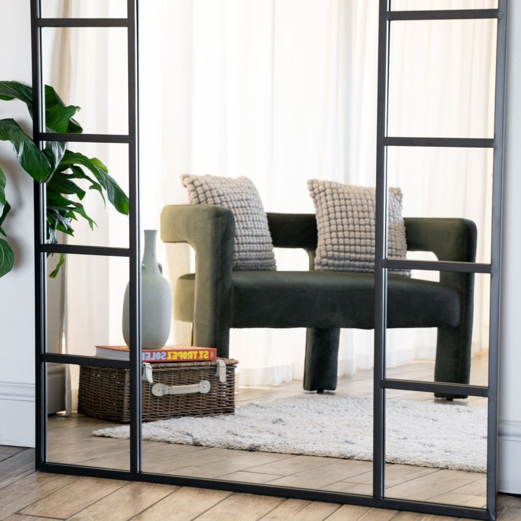 Mio - Full Length Black Metal Arched Window Mirror - 180cm x 90cm. - Joe’s Haven