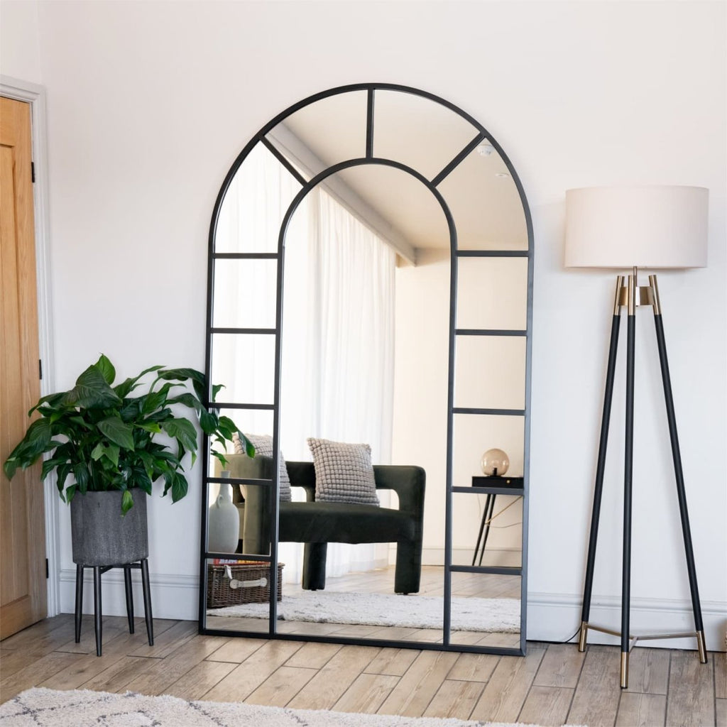Mio - Full Length Black Metal Arched Window Mirror - 180cm x 90cm. - Joe’s Haven