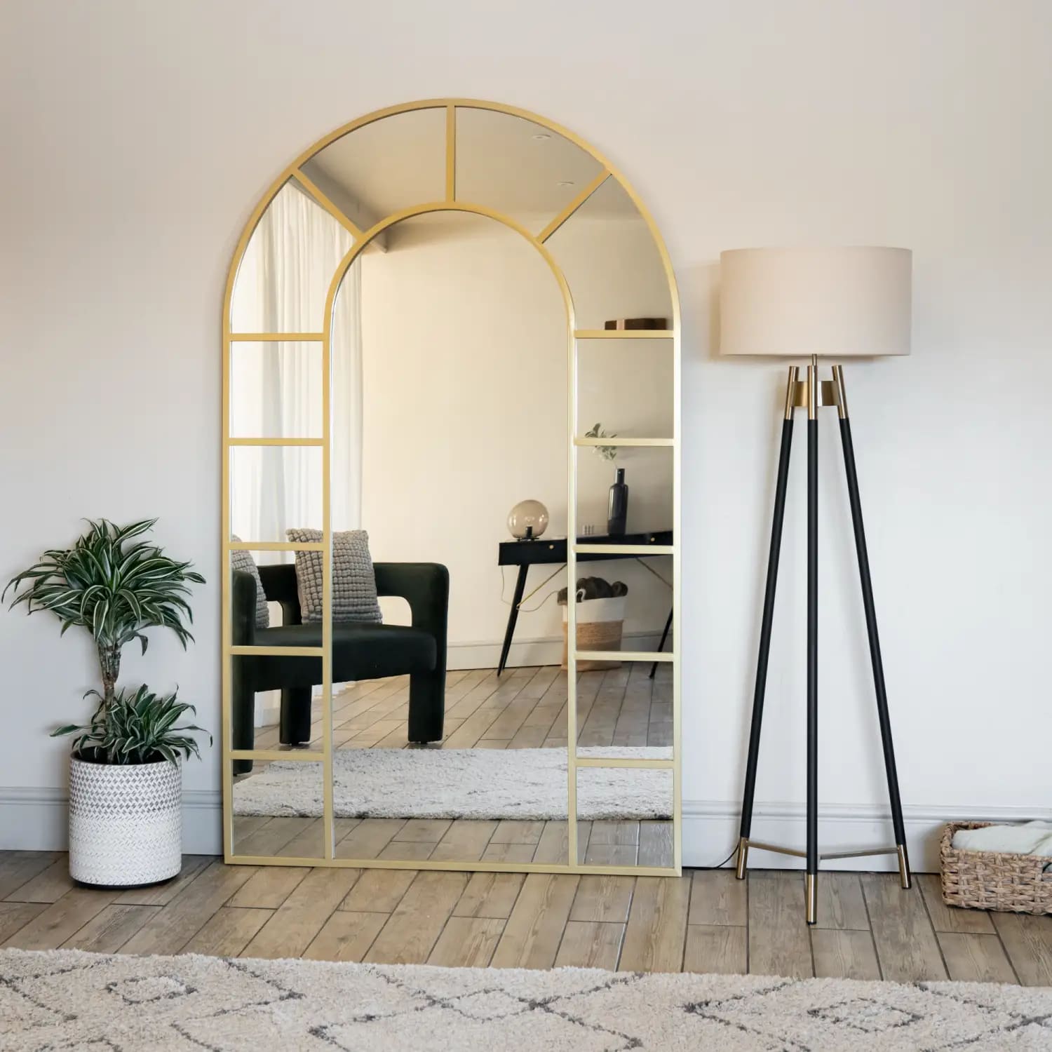 Mio - Full Length Gold Metal Arched Window Mirror - 180cm x 90cm. - Joe’s Haven