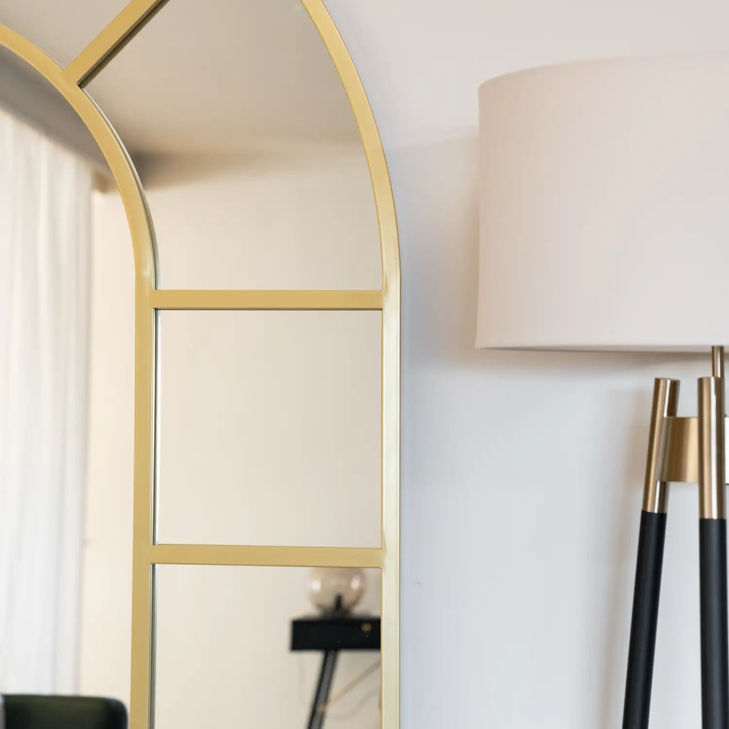 Mio - Full Length Gold Metal Arched Window Mirror - 180cm x 90cm. - Joe’s Haven