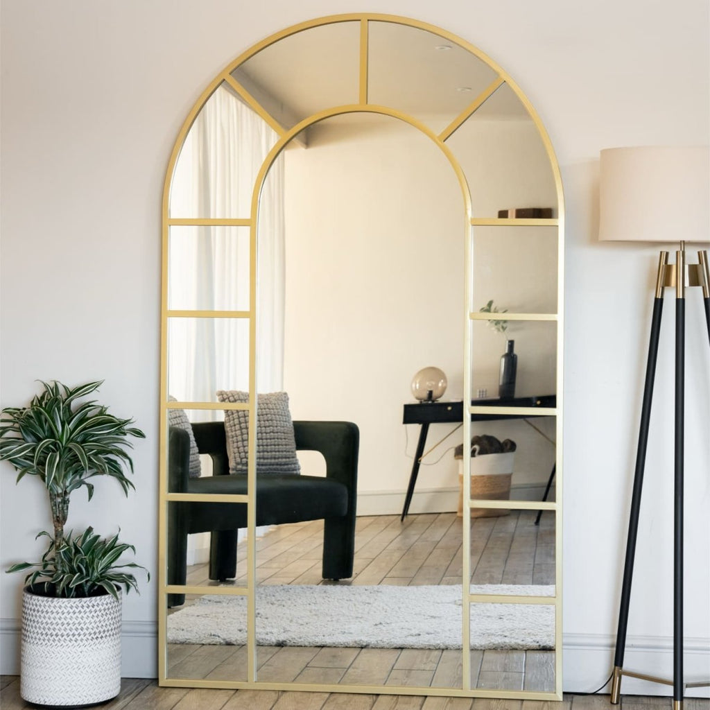 Mio - Full Length Gold Metal Arched Window Mirror - 200cm x 120cm - Joe’s Haven