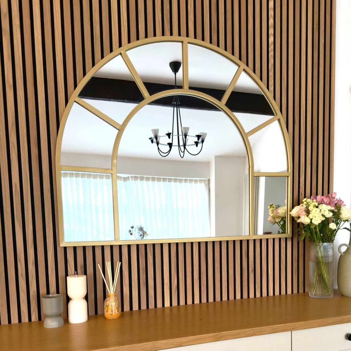 Mio - Gold Metal Arched Window Mirror - 95cm x 120cm - Joe’s Haven