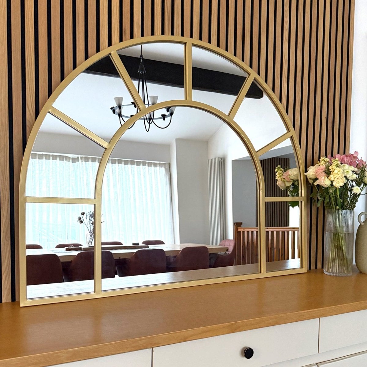 Mio - Gold Metal Arched Window Mirror - 95cm x 120cm - Joe’s Haven