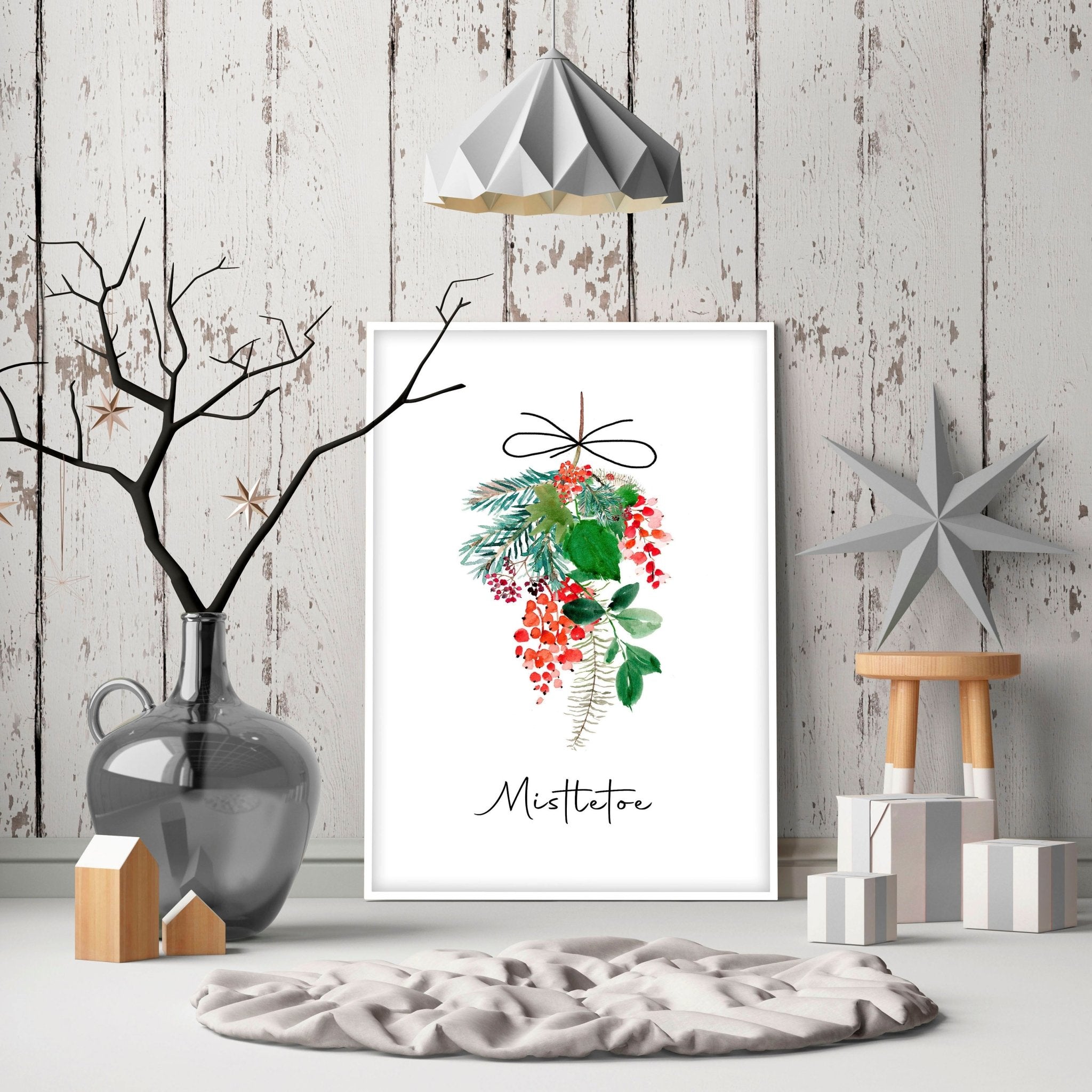 Christmas wall decorations indoor | Mistletoe wall art print
