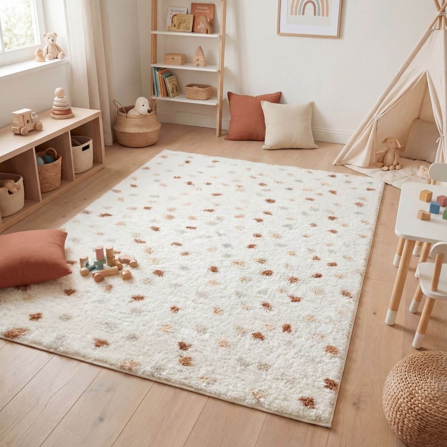 Moodi Shaggy Cream/Terra Biscotti Rug - Joe’s Haven