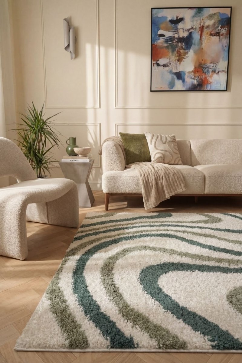 Moodi Shaggy Green Rippletide Rug - Joe’s Haven