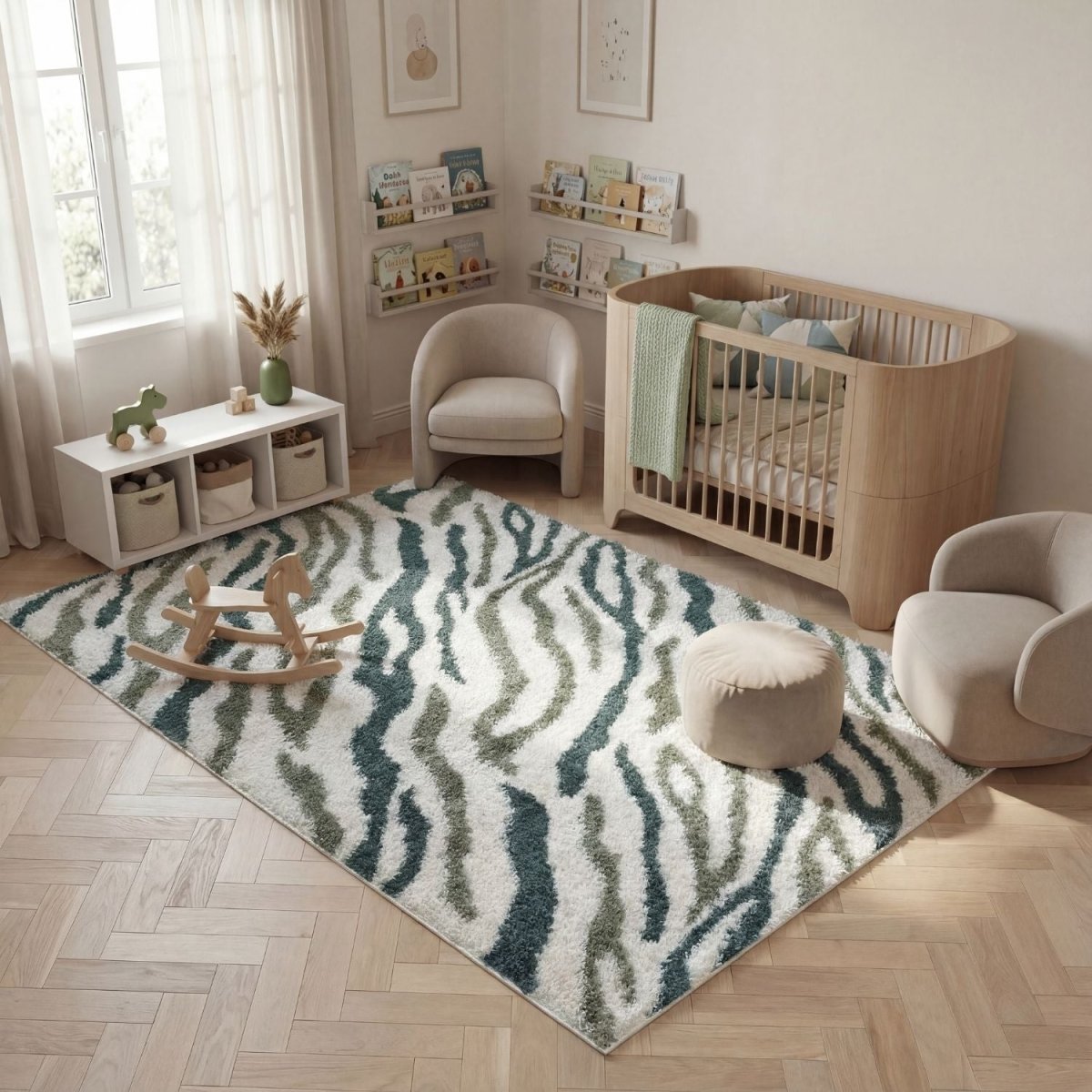 Moodi Shaggy Green Nyra Rug - Joe’s Haven