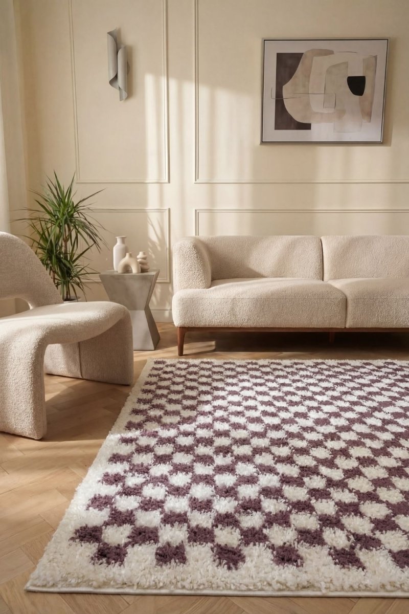 Moodi Shaggy Purple Mosscheck Rug - Joe’s Haven