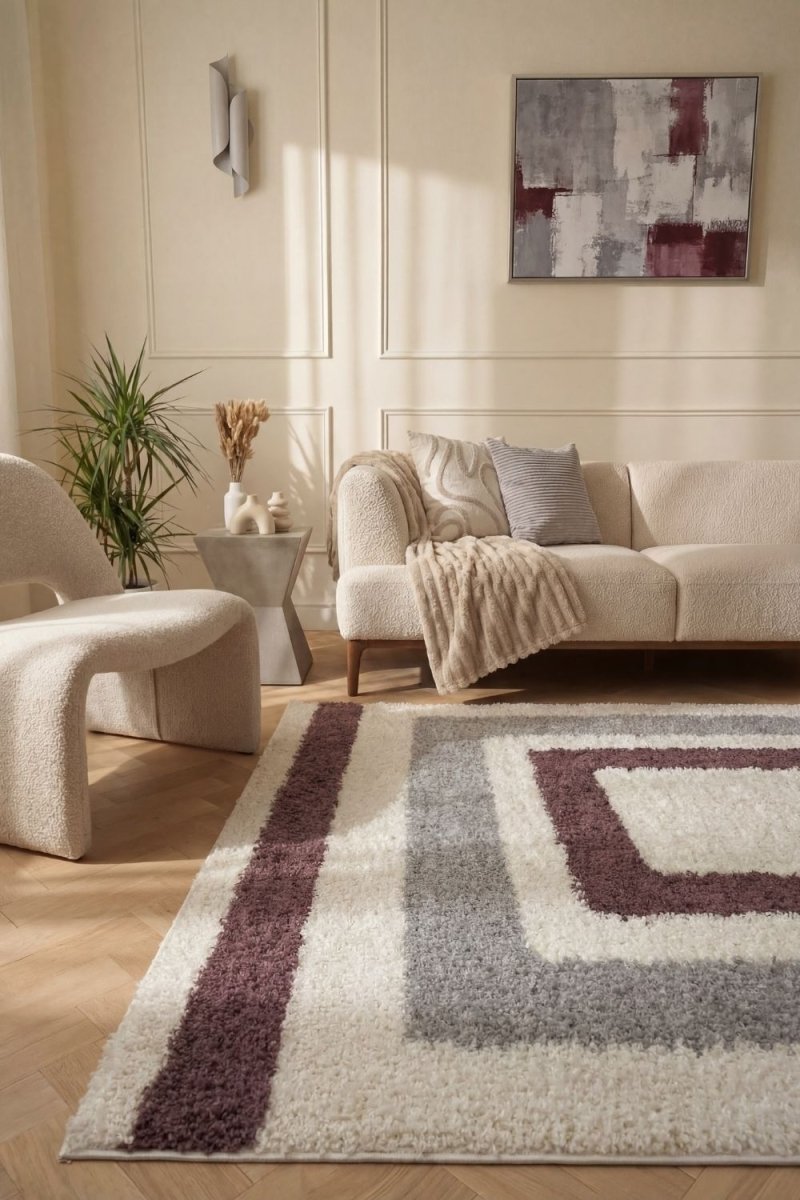 Moodi Shaggy Grey/Purple Contour Rug - Joe’s Haven