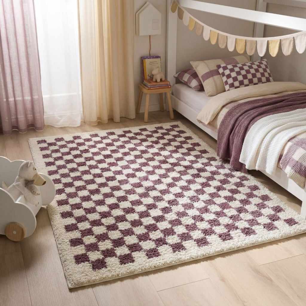 Moodi Shaggy Purple Mosscheck Rug - Joe’s Haven