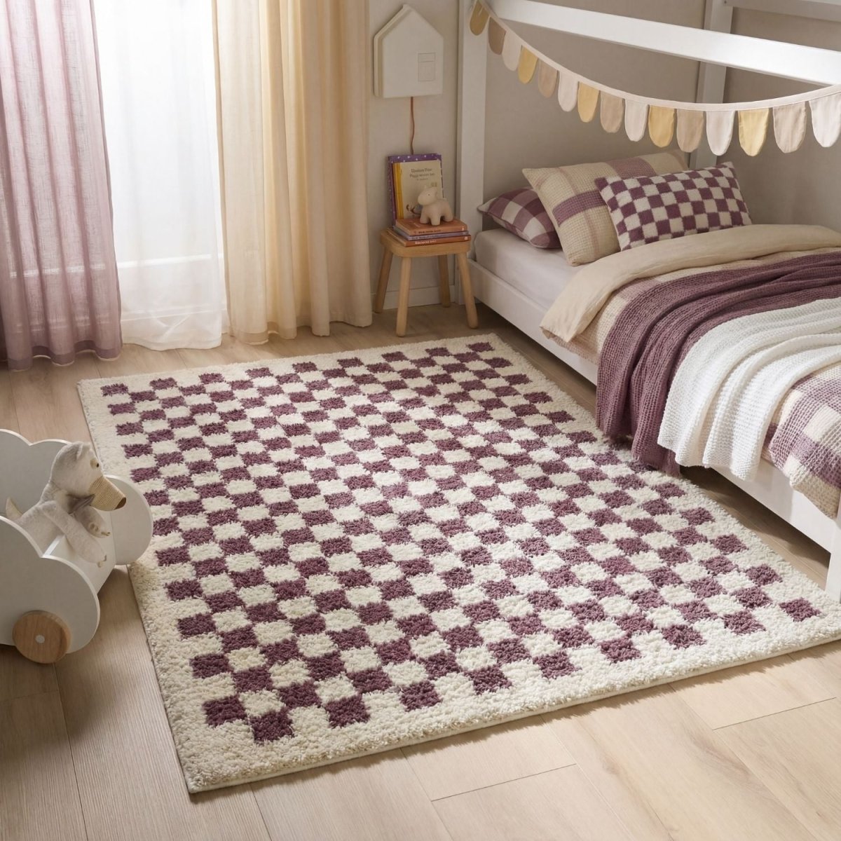 Moodi Shaggy Purple Mosscheck Rug - Joe’s Haven