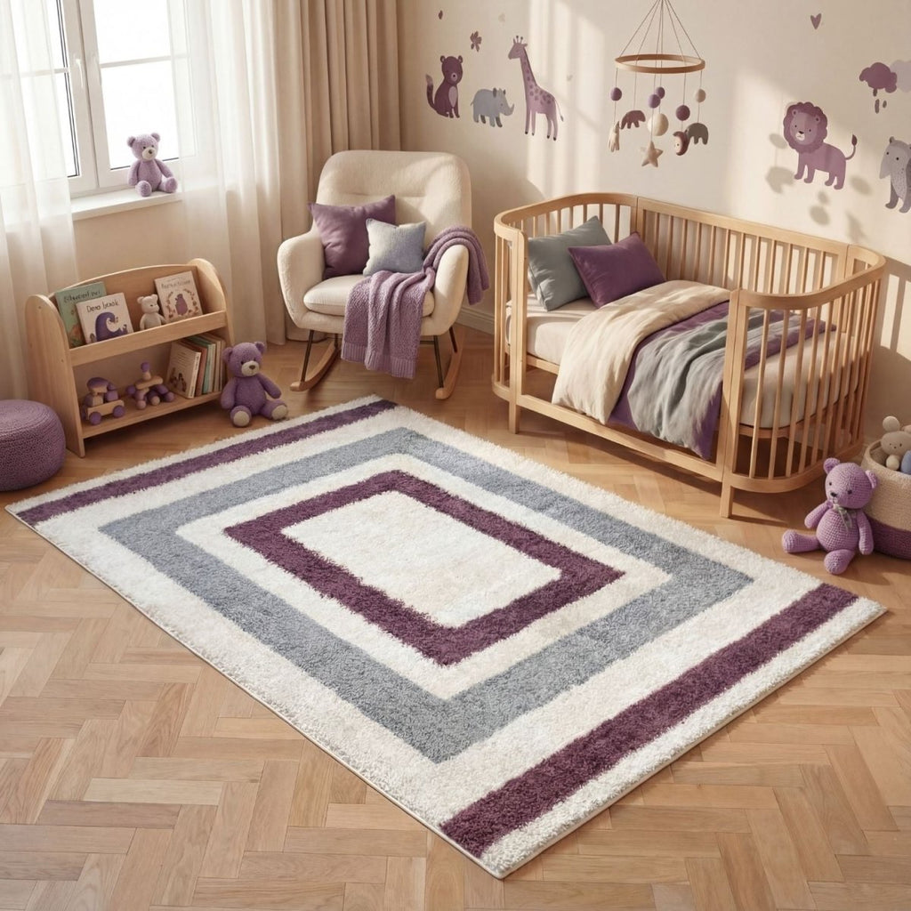 Moodi Shaggy Grey/Purple Contour Rug - Joe’s Haven