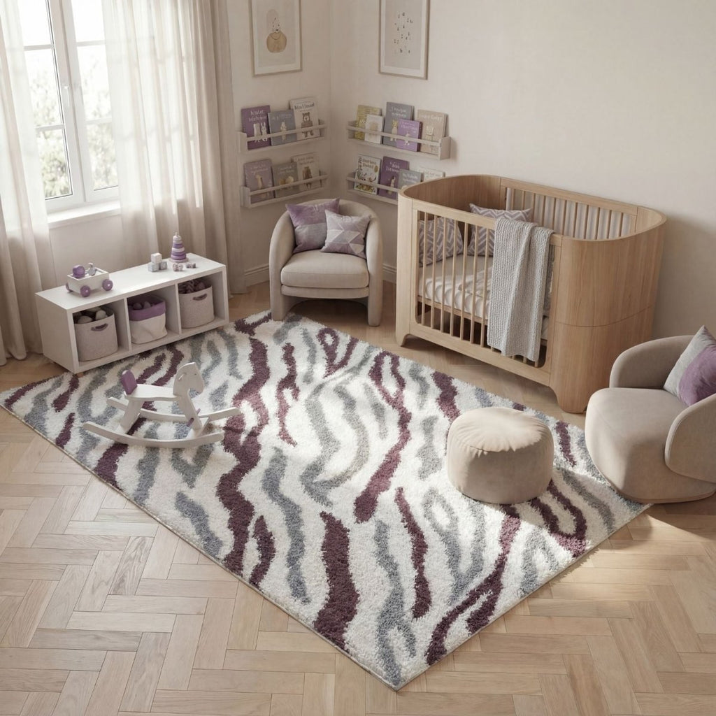 Moodi Shaggy Grey/Purple Mauvine Rug - Joe’s Haven
