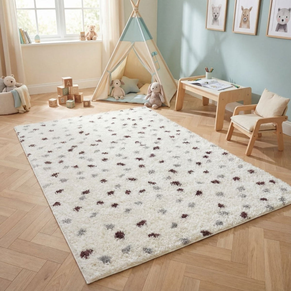Moodi Shaggy Grey/Purple Plumetis Rug - Joe’s Haven