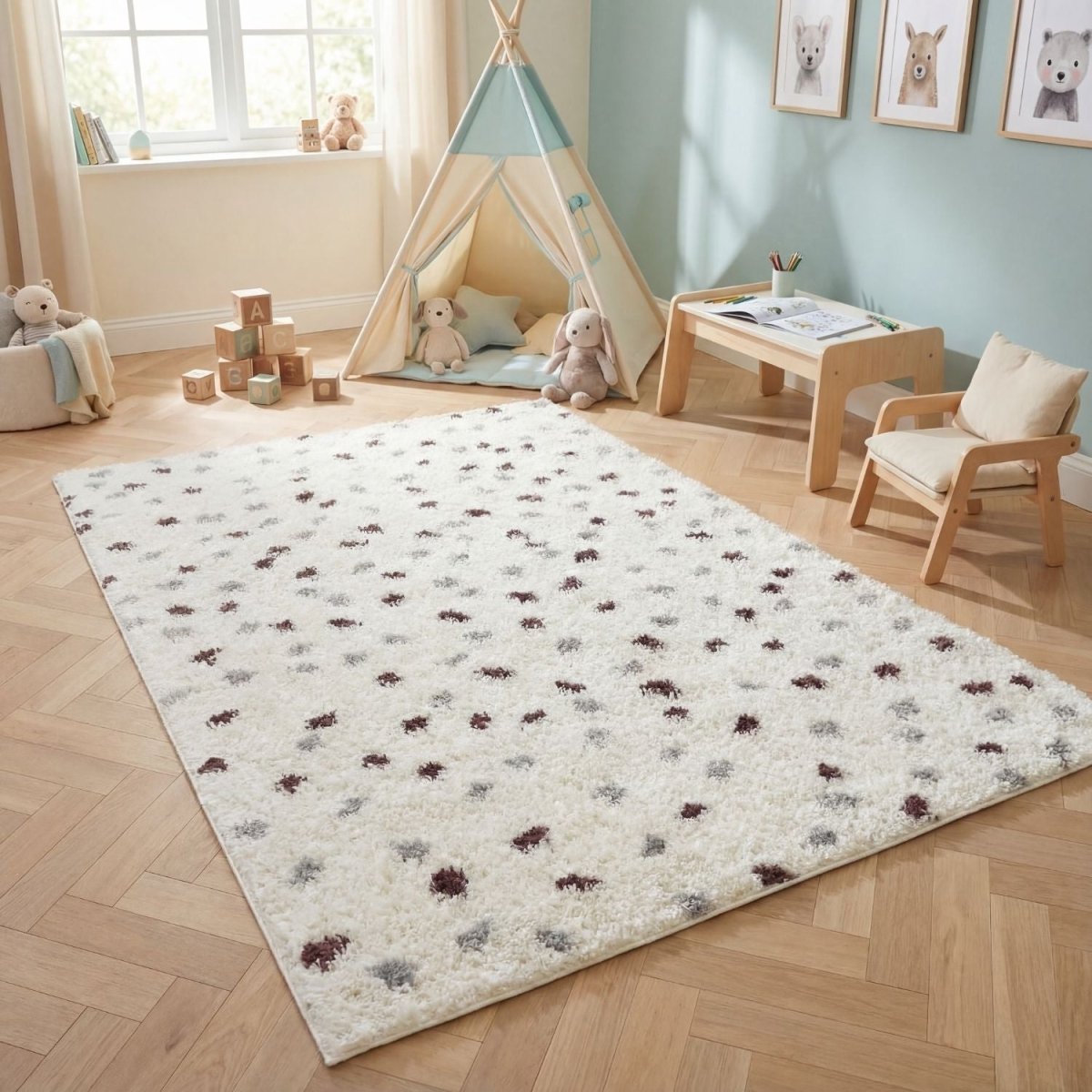 Moodi Shaggy Grey/Purple Plumetis Rug - Joe’s Haven