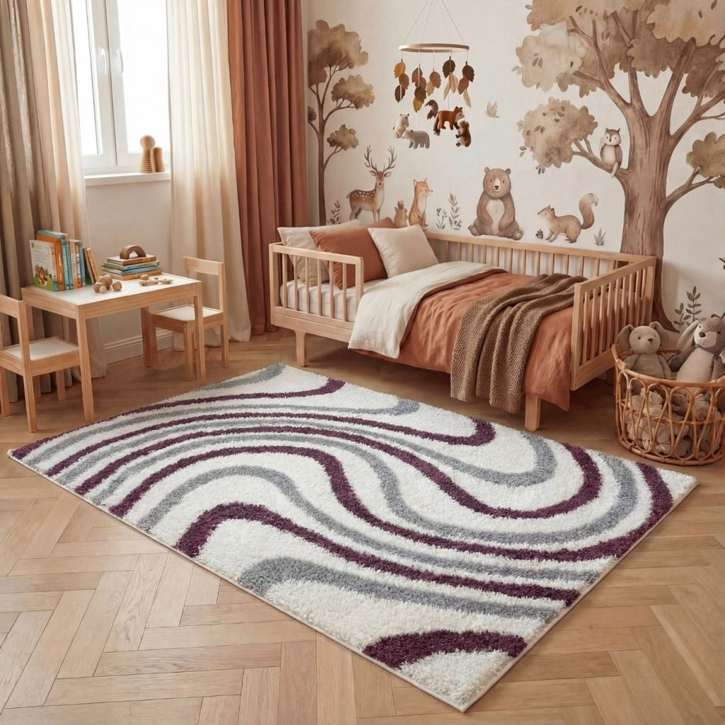 Moodi Shaggy Grey/Purple Smokeberry Rug - Joe’s Haven