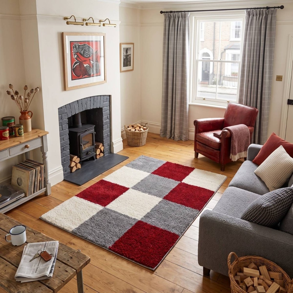 Myshaggy Geometric Red Rug - Joe’s Haven
