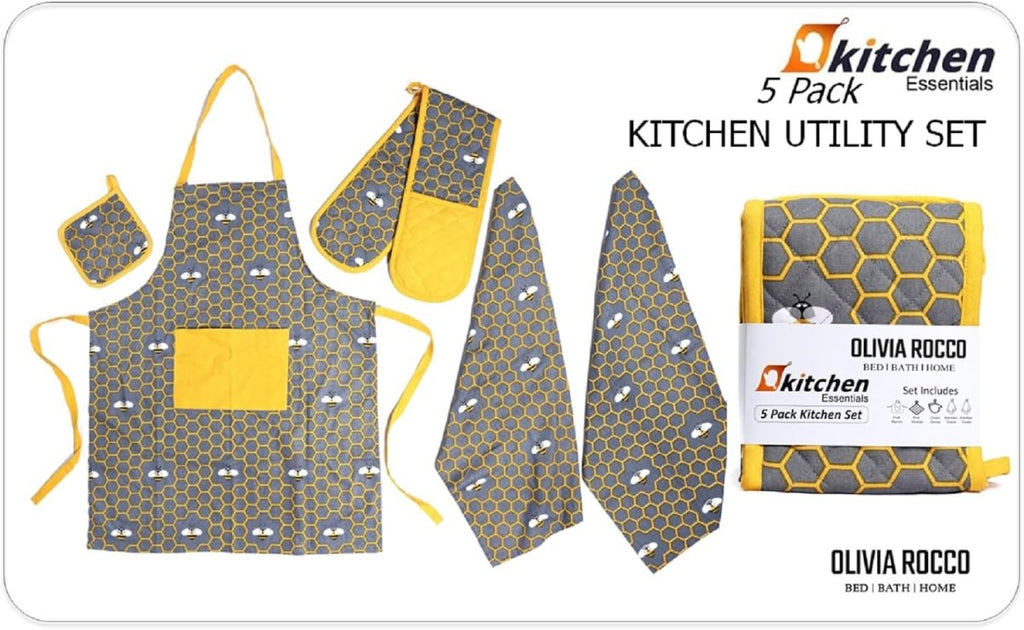 OLIVIA ROCCO Kitchen Sets With Apron Double Oven Gloves Towel Set Oven Mitts Pot Holder - Joe’s Haven
