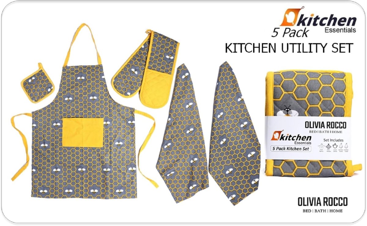 OLIVIA ROCCO Kitchen Sets With Apron Double Oven Gloves Towel Set Oven Mitts Pot Holder - Joe’s Haven