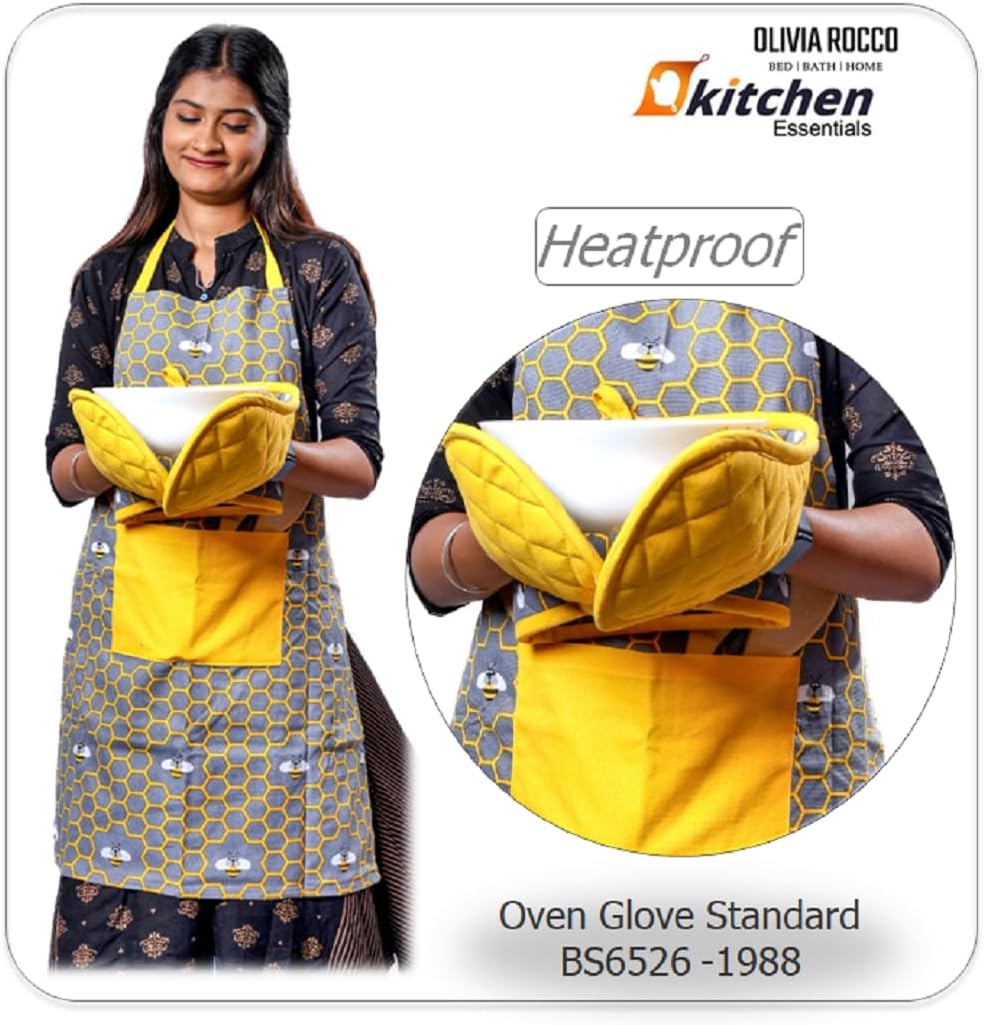 OLIVIA ROCCO Kitchen Sets With Apron Double Oven Gloves Towel Set Oven Mitts Pot Holder - Joe’s Haven