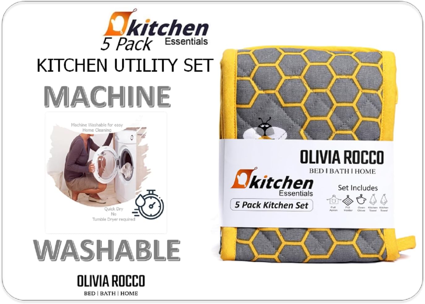 OLIVIA ROCCO Kitchen Sets With Apron Double Oven Gloves Towel Set Oven Mitts Pot Holder - Joe’s Haven