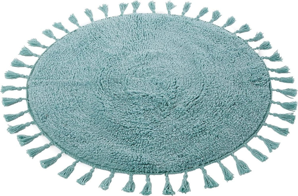 OLIVIA ROCCO Non Slip Round Tasselled Bath Mat 100% Cotton Absorbent Soft Plush Bathroom - Joe’s Haven