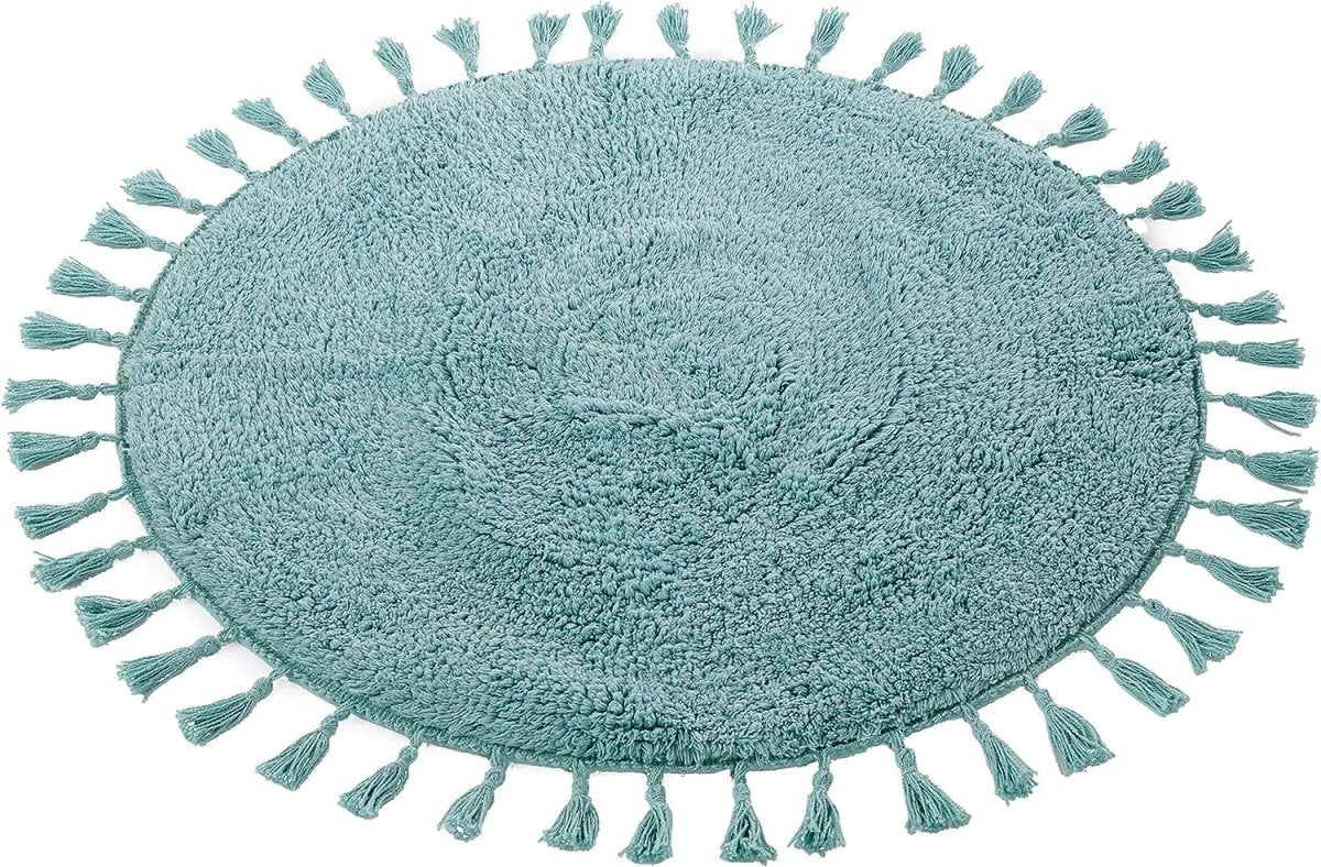 OLIVIA ROCCO Non Slip Round Tasselled Bath Mat 100% Cotton Absorbent Soft Plush Bathroom - Joe’s Haven