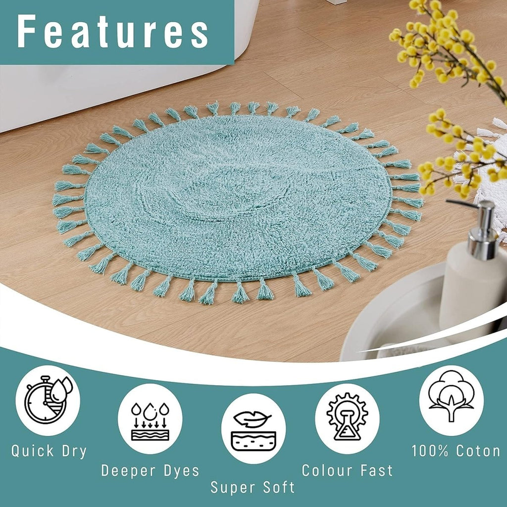 OLIVIA ROCCO Non Slip Round Tasselled Bath Mat 100% Cotton Absorbent Soft Plush Bathroom - Joe’s Haven