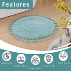 OLIVIA ROCCO Non Slip Round Tasselled Bath Mat 100% Cotton Absorbent Soft Plush Bathroom - Joe’s Haven